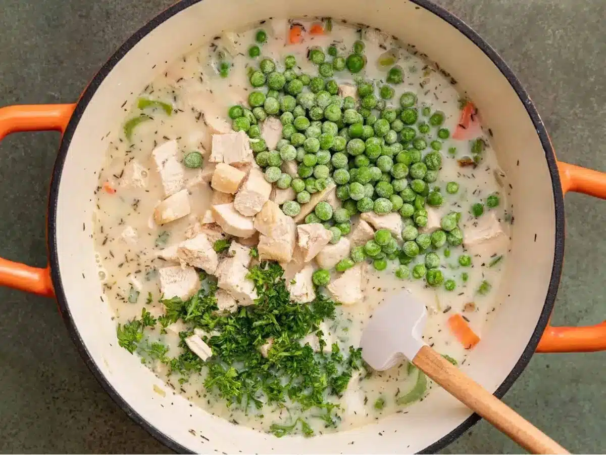 ingredients in pot, precooked