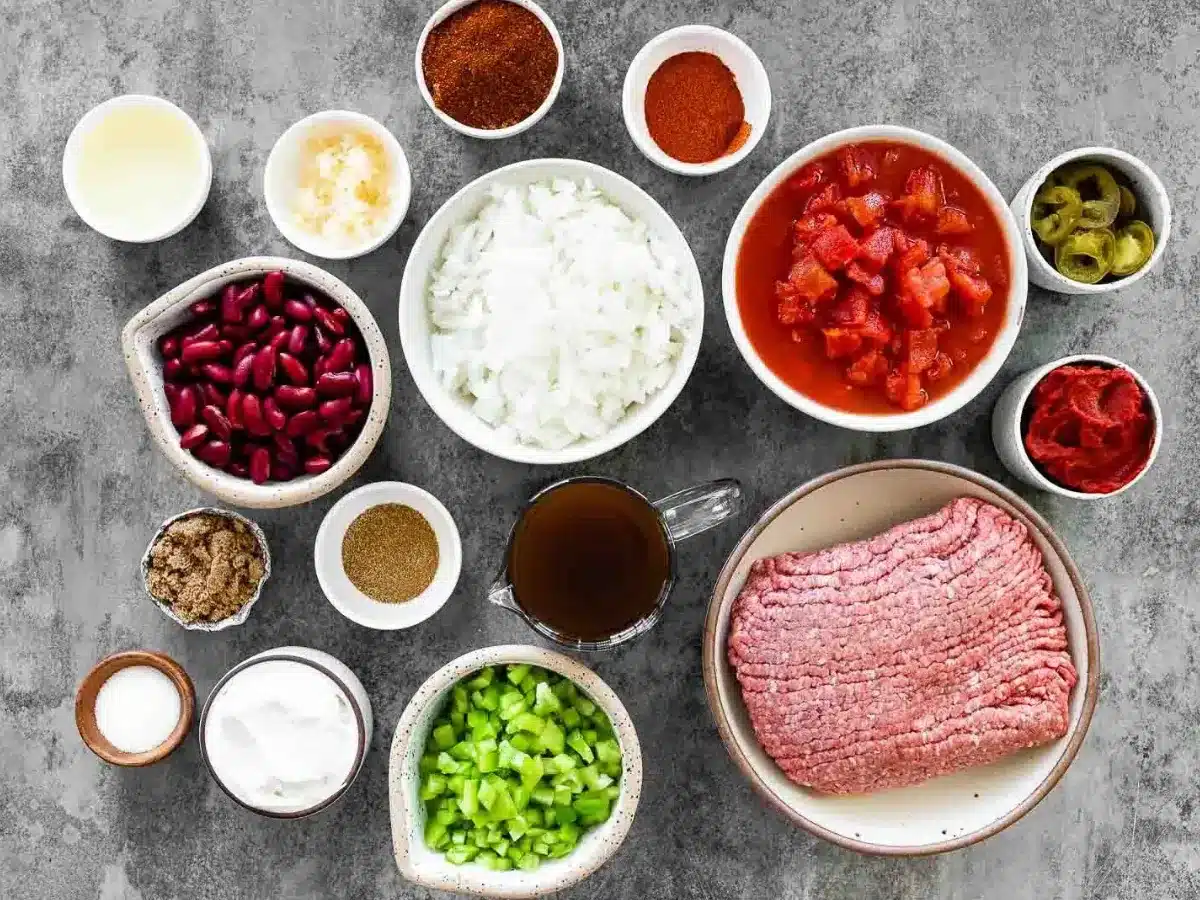 Ingredients for chili laid out ready to make
