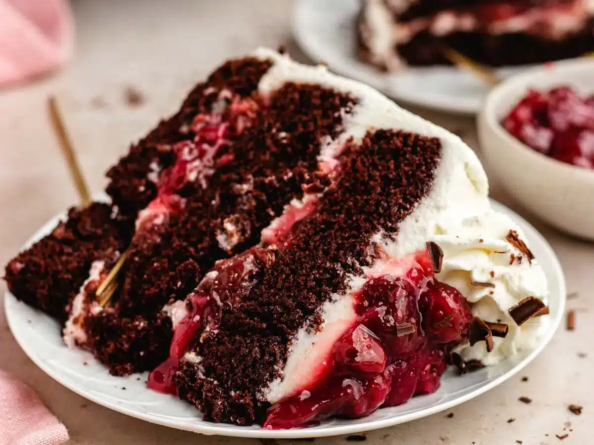 slice of cake on plate.