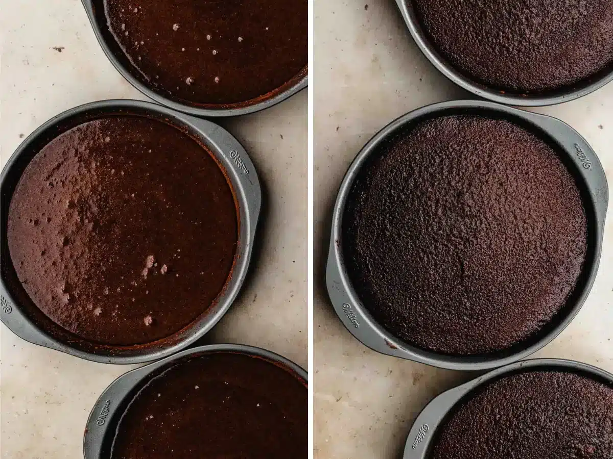 collage of before and after baked cakes
