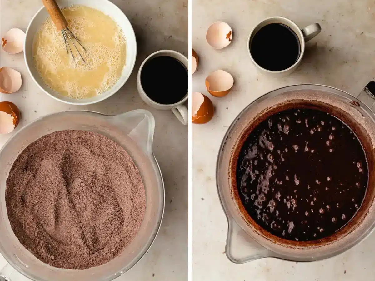 mixing cake batter collage