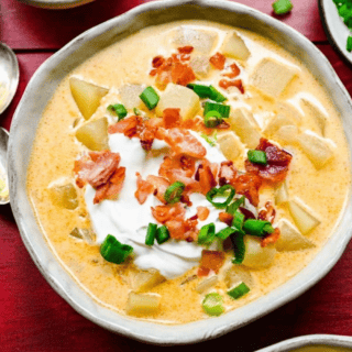 Top view of soup with spoons and toppings