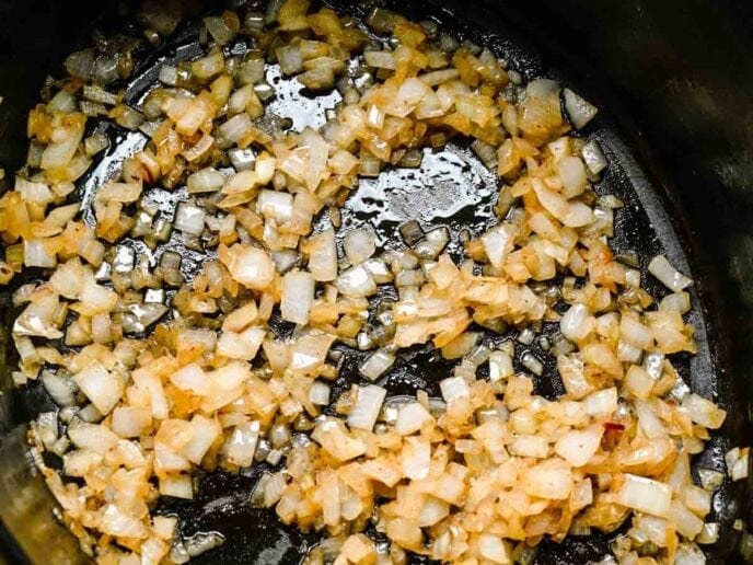 Diced onion in a pan
