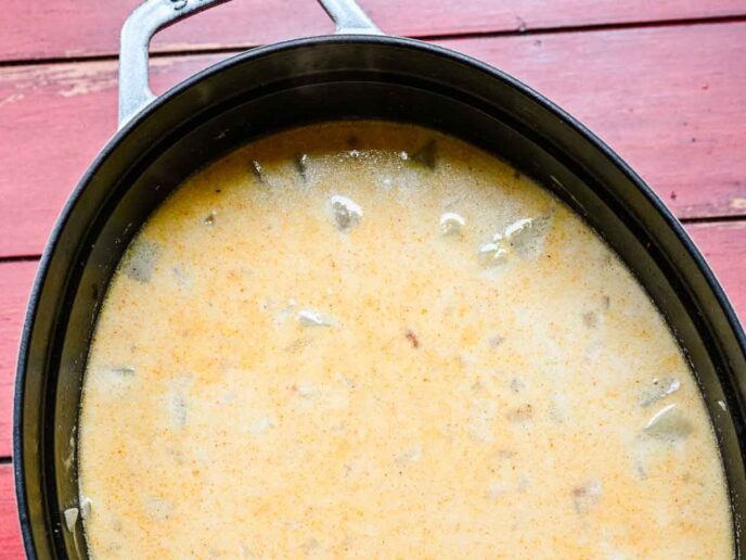 Cheesy potato mixture in pot