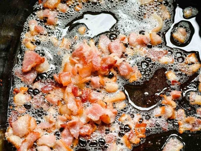 Bacon bits in a pan