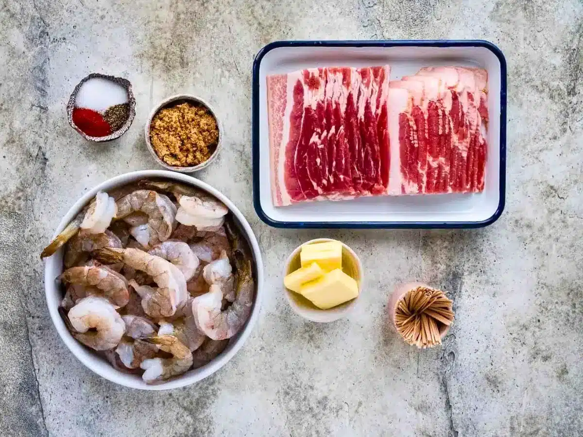 Ingredients for shrimp and bacon
