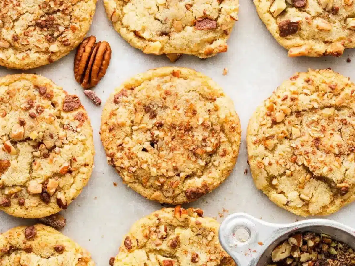 Top view of desserts on baking sheet