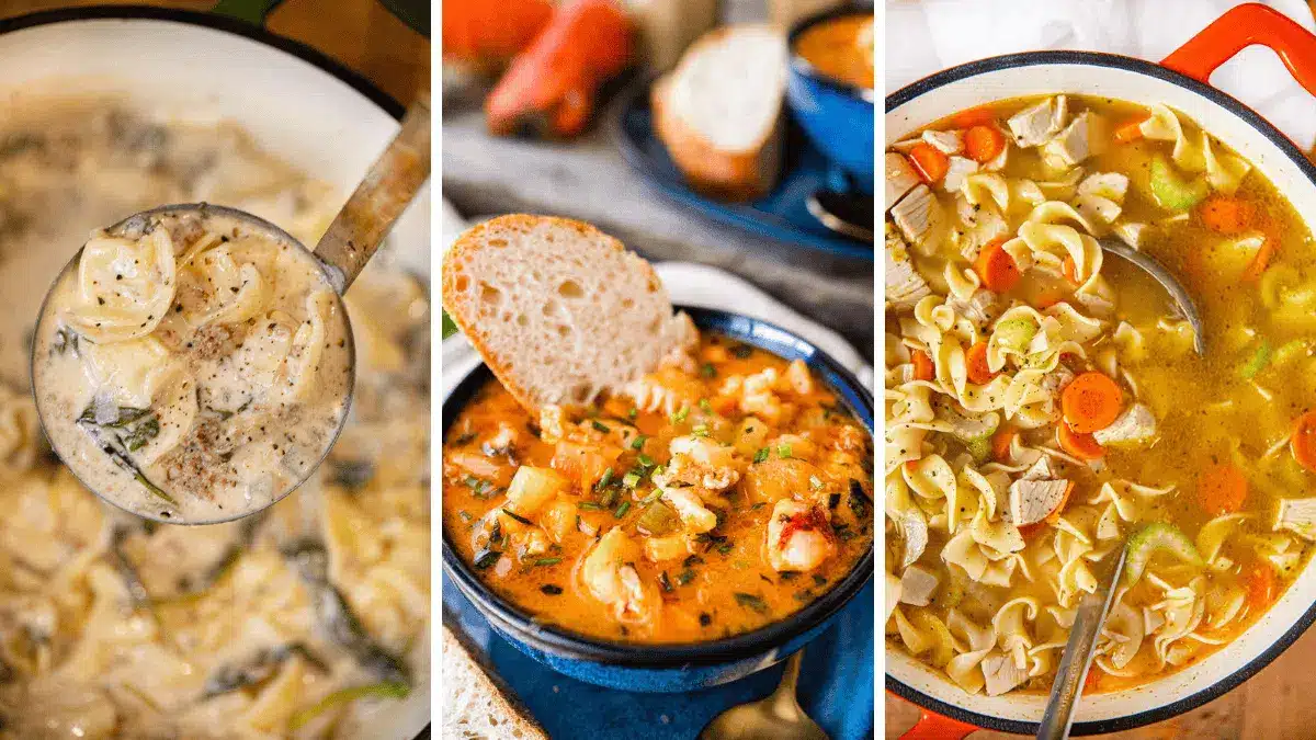 Soup collage featuring 3 types of soups