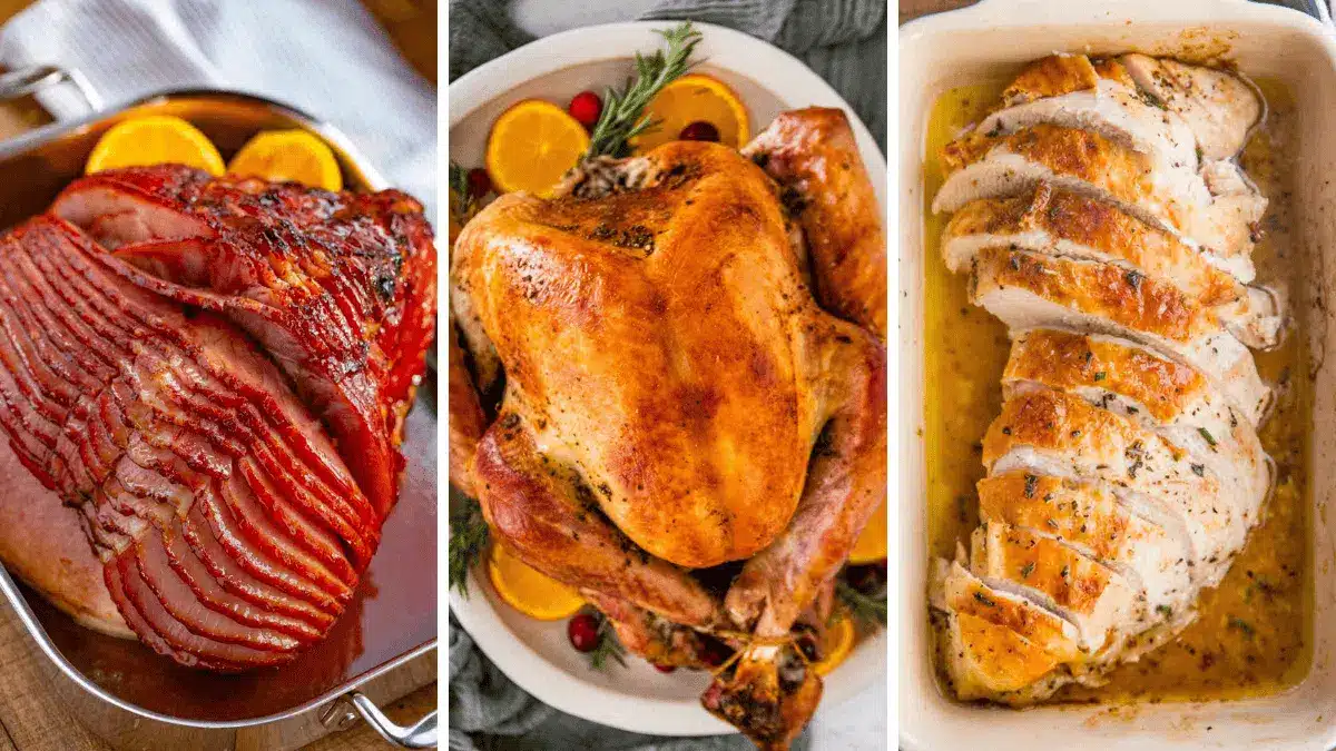 Collage with 2 kinds of turkey and one ham