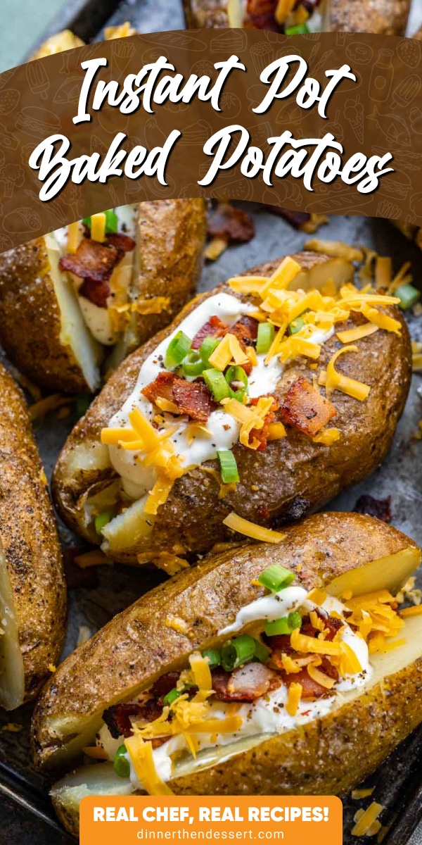 Potatoes loaded with cheese, bacon, and sour cream.