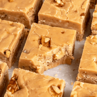 Closeup of cut candy in small squares