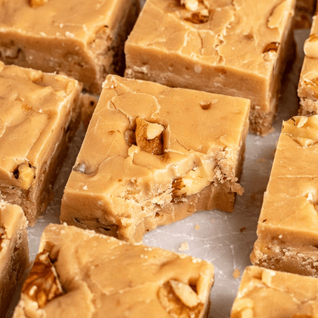 Closeup of cut candy in small squares