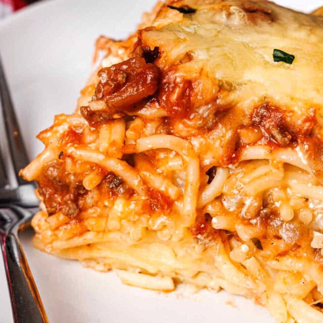 casserole slice on dinner plate.