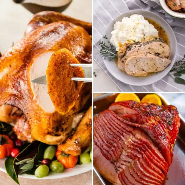 Collage with 2 kinds of turkey and ham