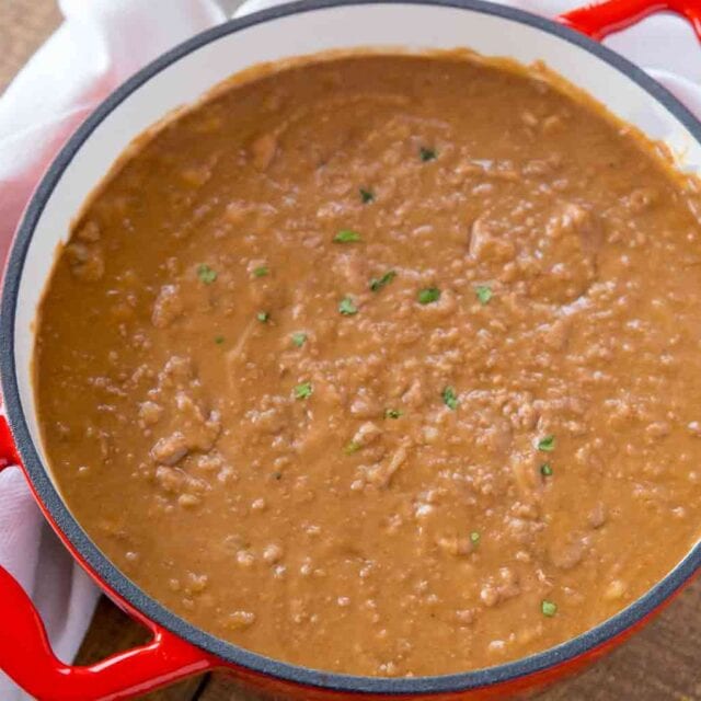 Dutch oven of finished beans