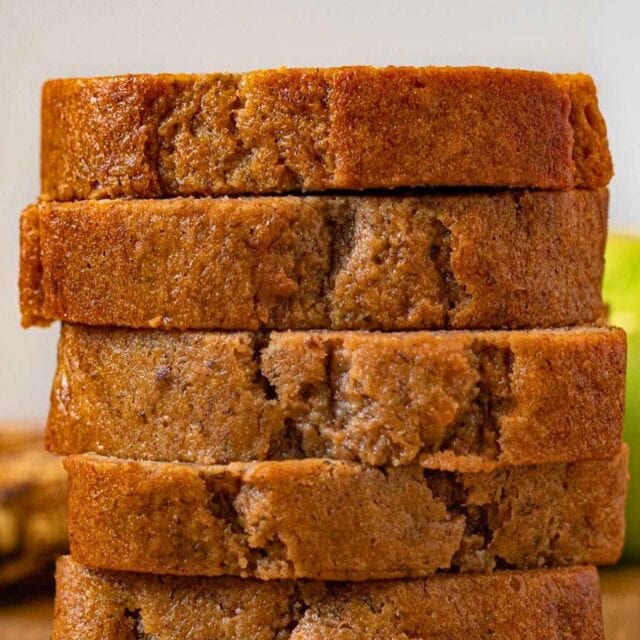 Stack of sliced banana bread 4x3