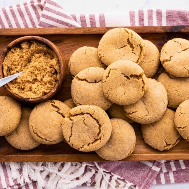 Platter of cookies with a bowl of brown sugar