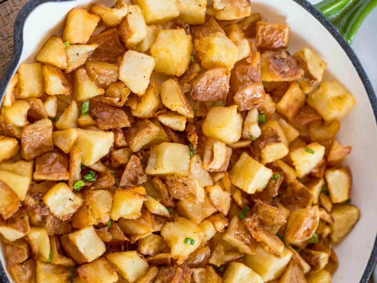 Cooked potatoes in a pan