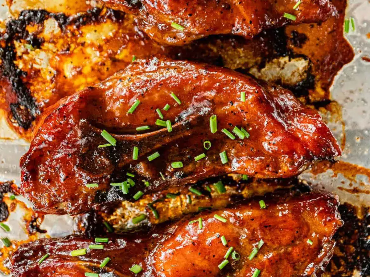 Close up of ribs with sauce