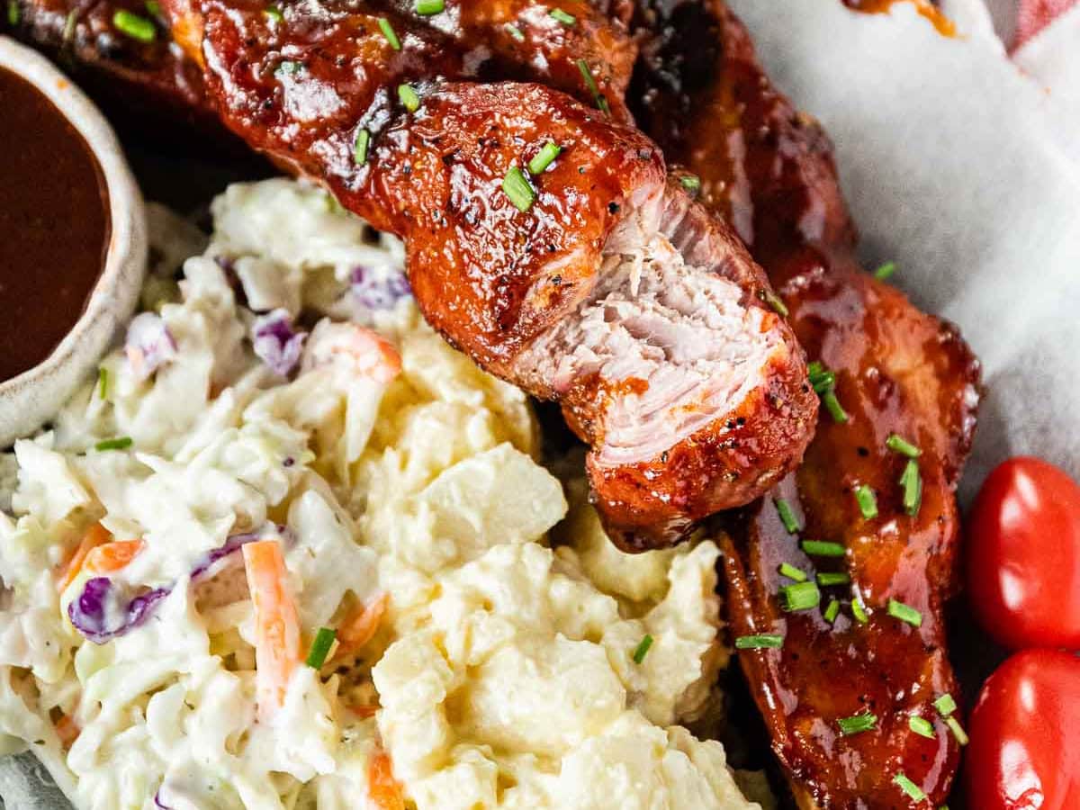 Close up of ribs with bite