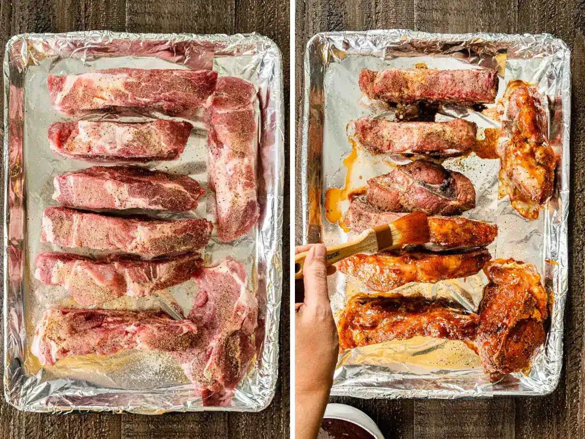 Collage of ribs being prep 
