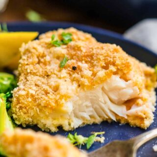 Crispy cod with a bite cut out