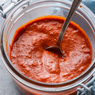 Blended paste in jar with spoon