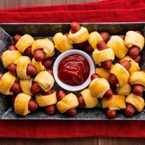 Pigs in a Blanket piled on a platter