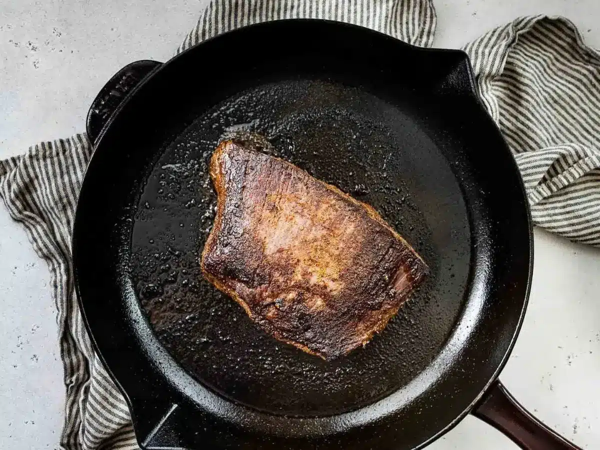 Beef cooked in pan 