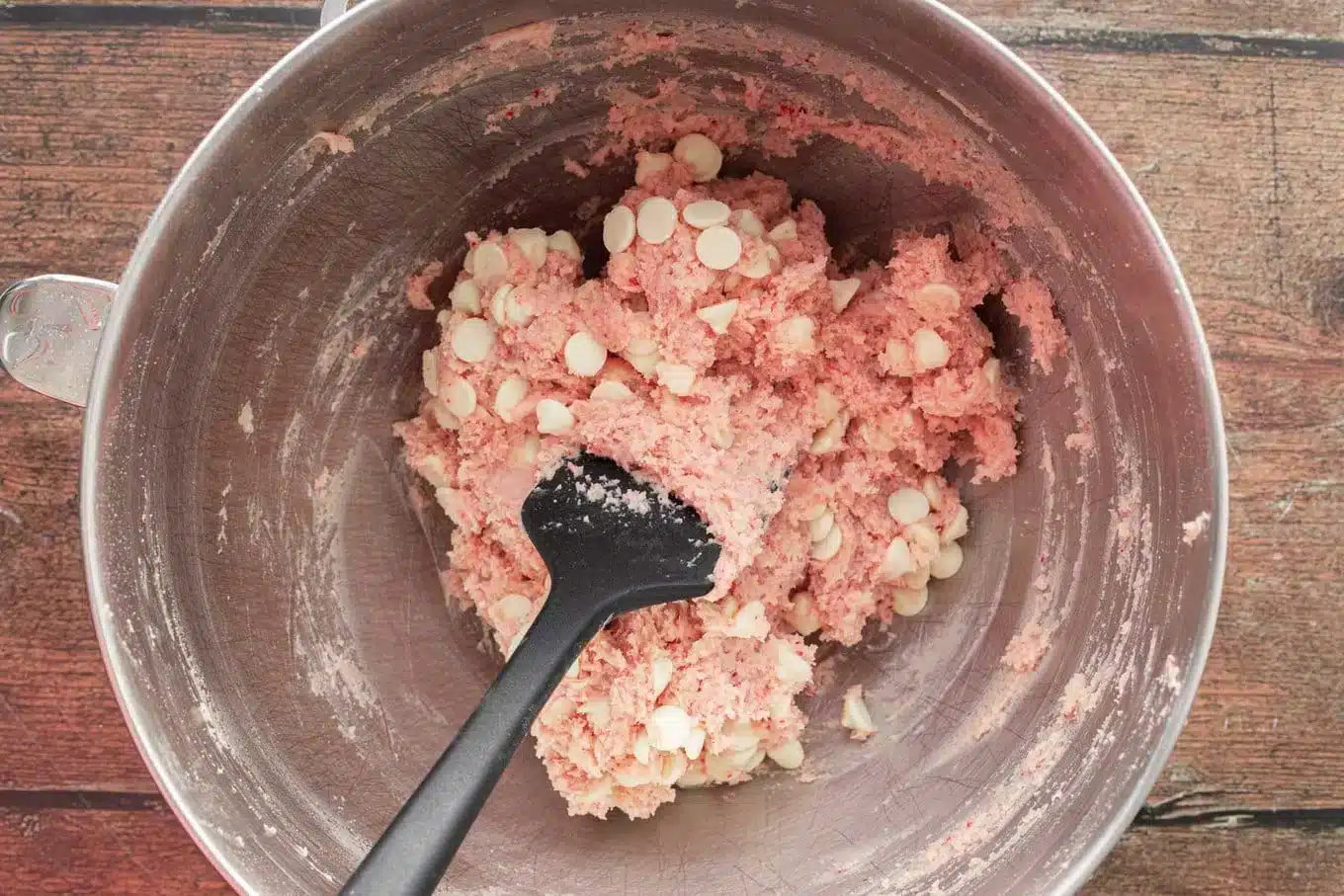 mixing batter with spatula 