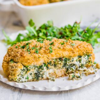 Stuffed and breaded chicken on a plate