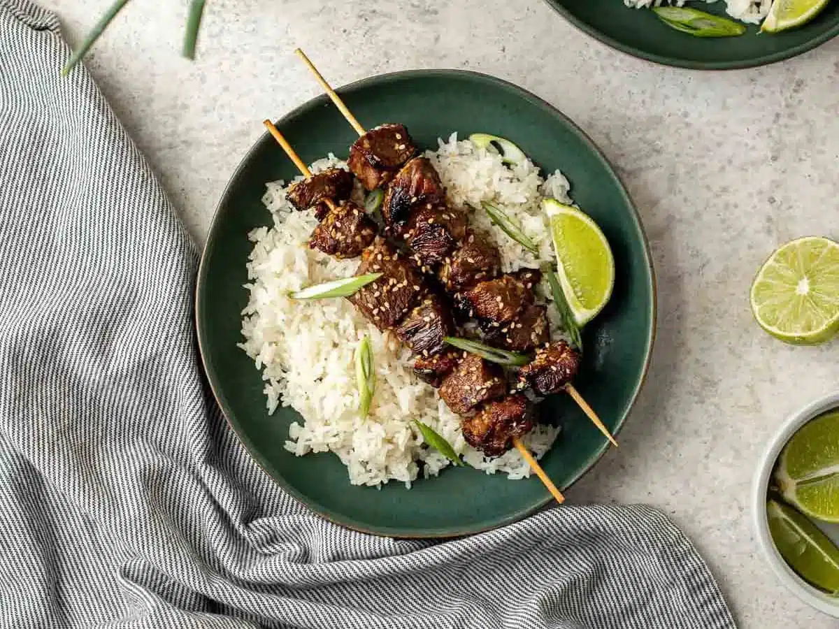 beef on stick ready to serve
