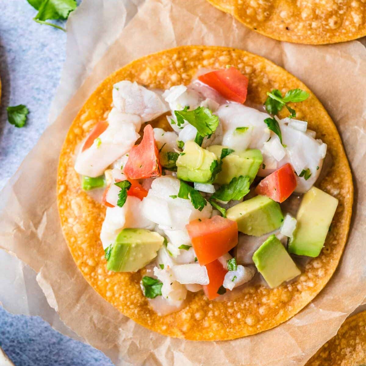 Prepared ceviche on crispy shell