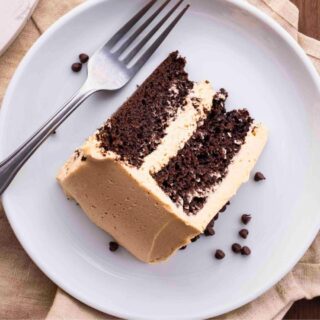 Slice Chocolate Peanut Butter Cake on a plate