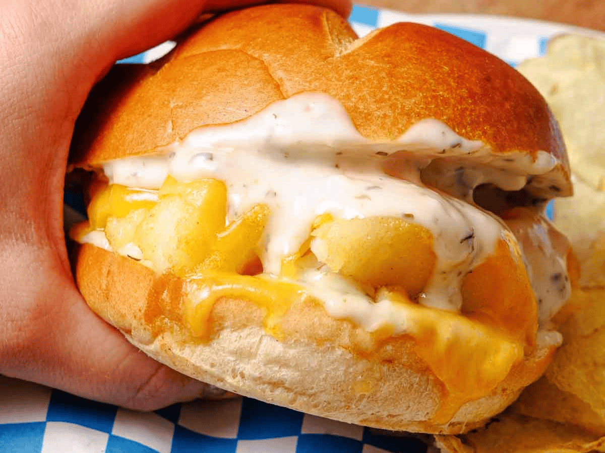 fish sandwich in hand
