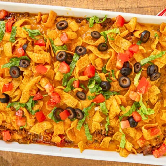Baked casserole with fresh toppings