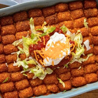 Tater Tot Taco Casserole in a baking dish