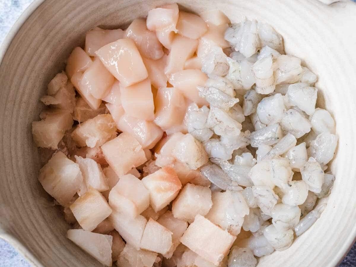 Ceviche ingredients in bowl