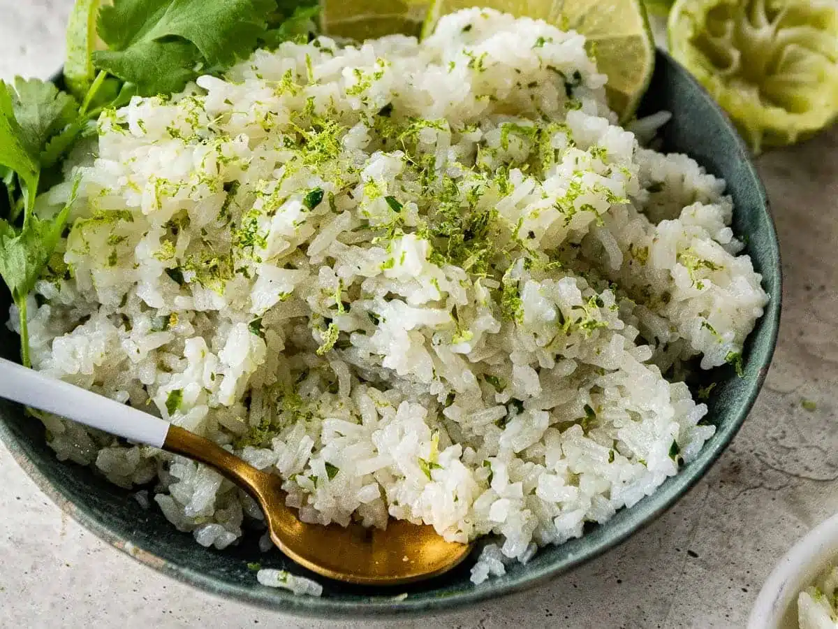 rice with cilantro in bowl