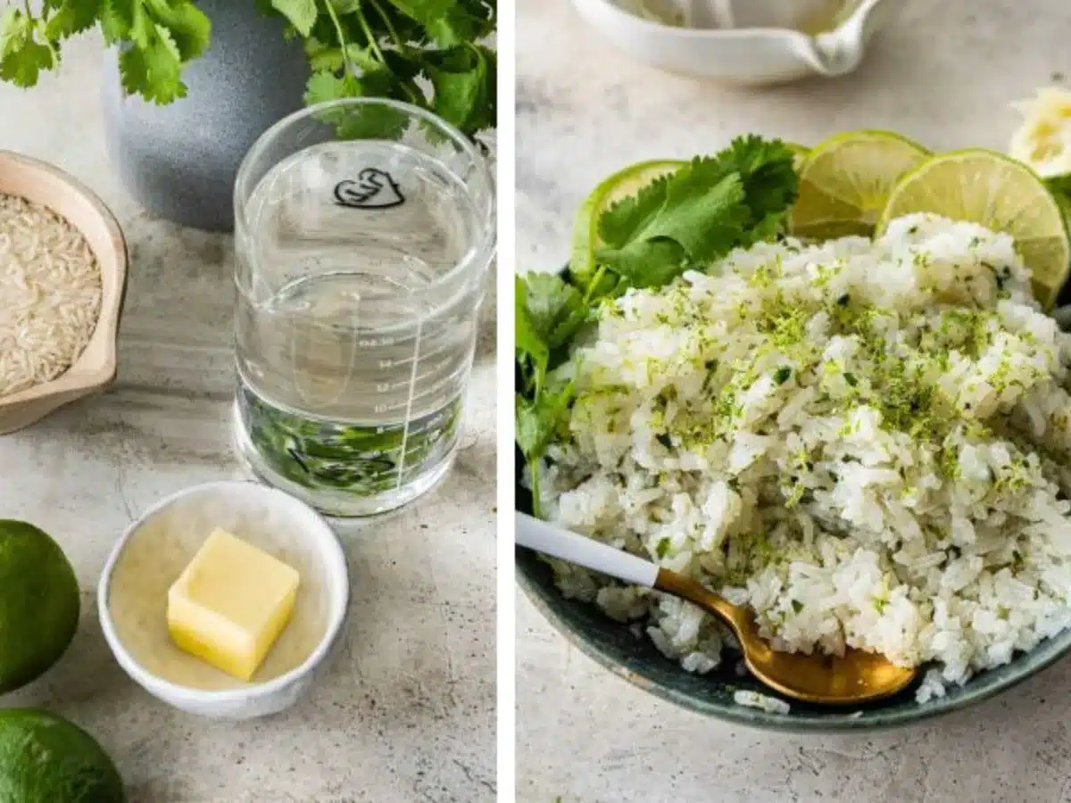 rice with cilantro in bowl  and prep 