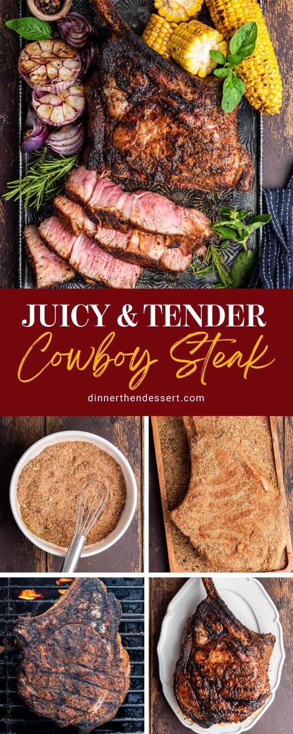 Collage of sliced steak, prep steps and whole cooked steak
