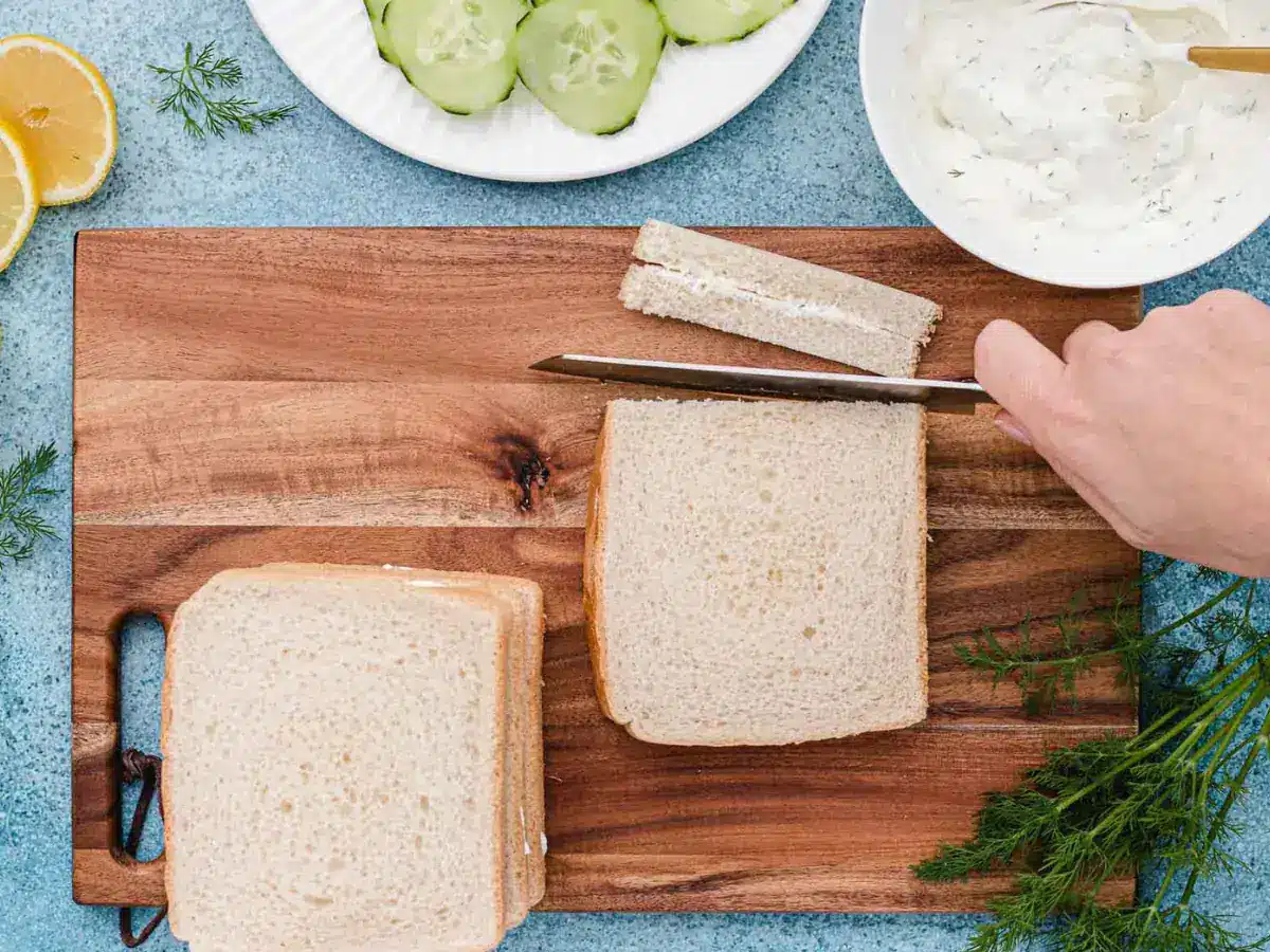 cutting crust off of bread