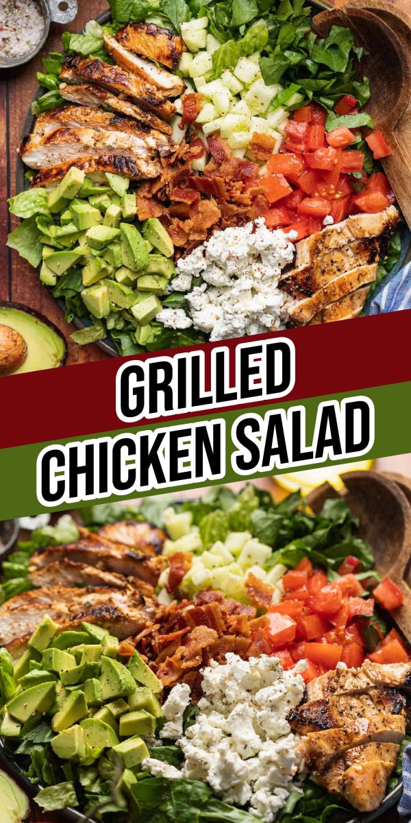 Collage of fresh salad with grilled chicken