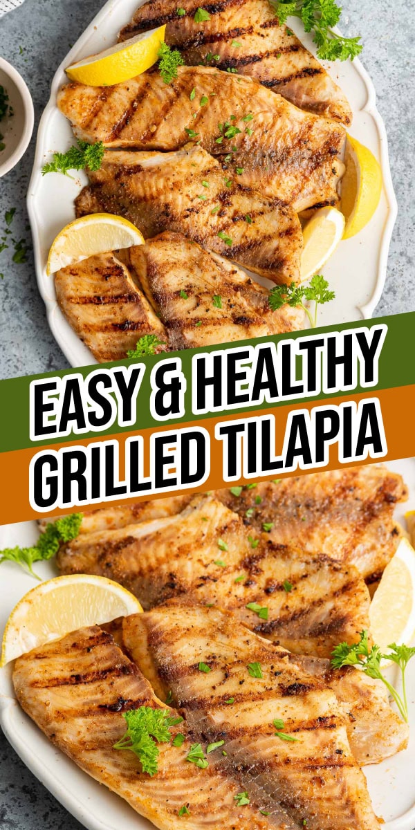 Collage of plated grilled fish pieces with lemon wedges.
