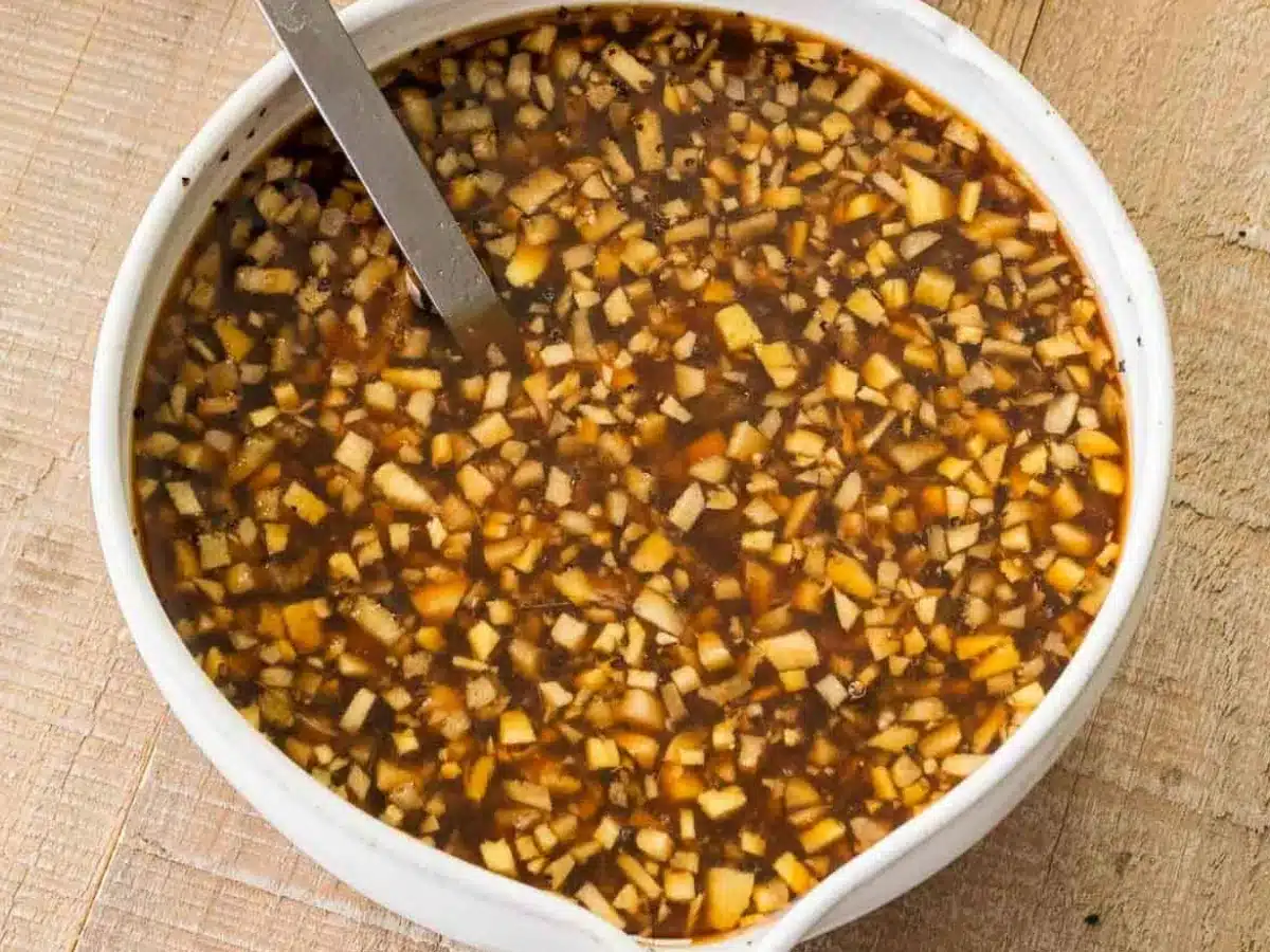 Sauce for pork mixed in bowl