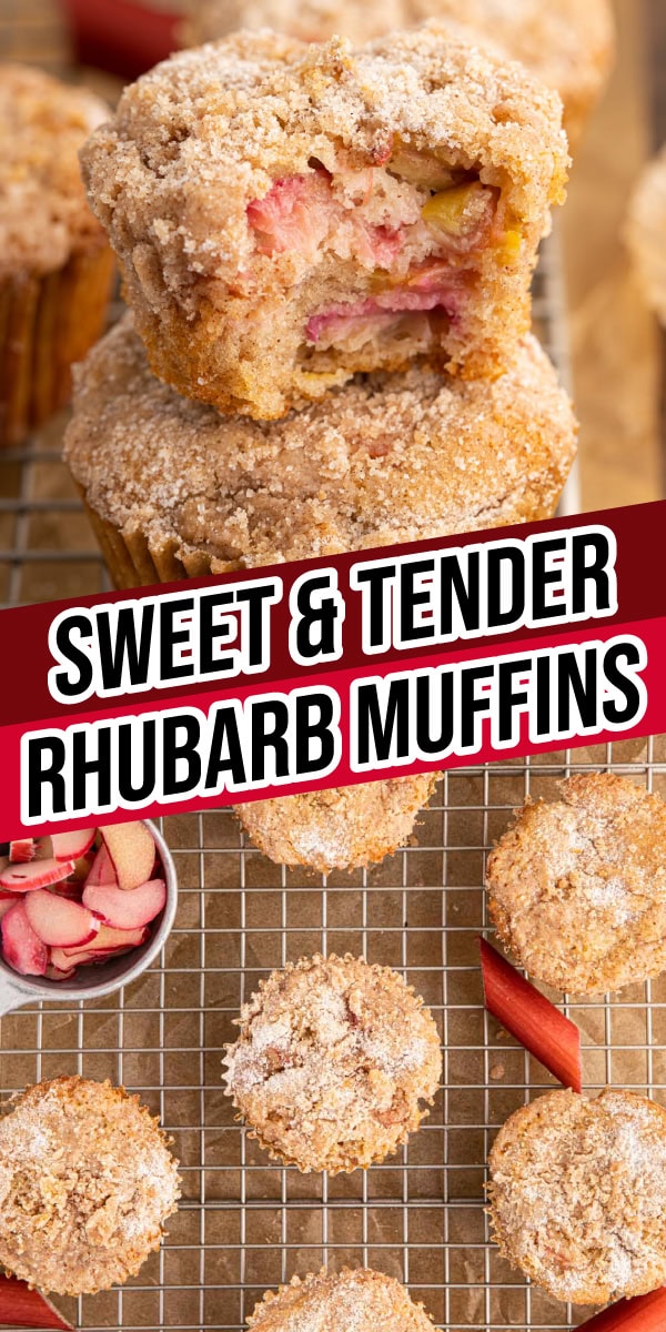 Collage of baked muffins on wire rack and halved to see inside