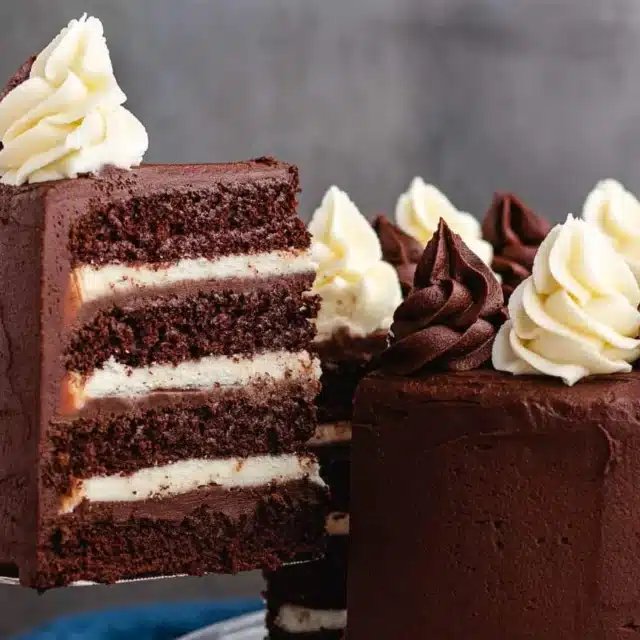 slice of layered cake being served