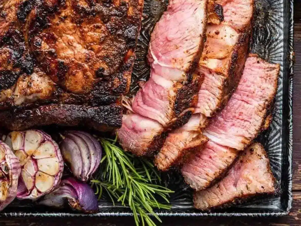 top down view of sliced steak 