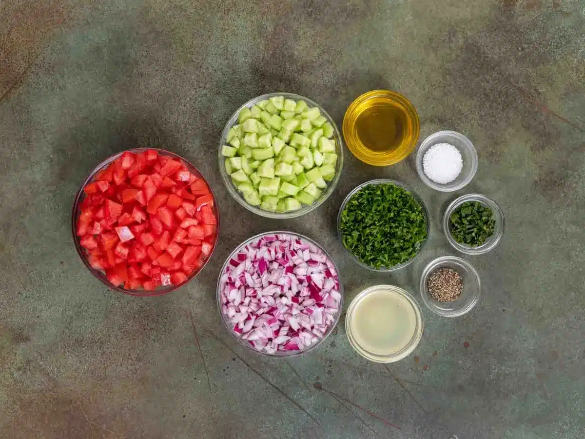 Ingredients in bowls ready to be mixed together