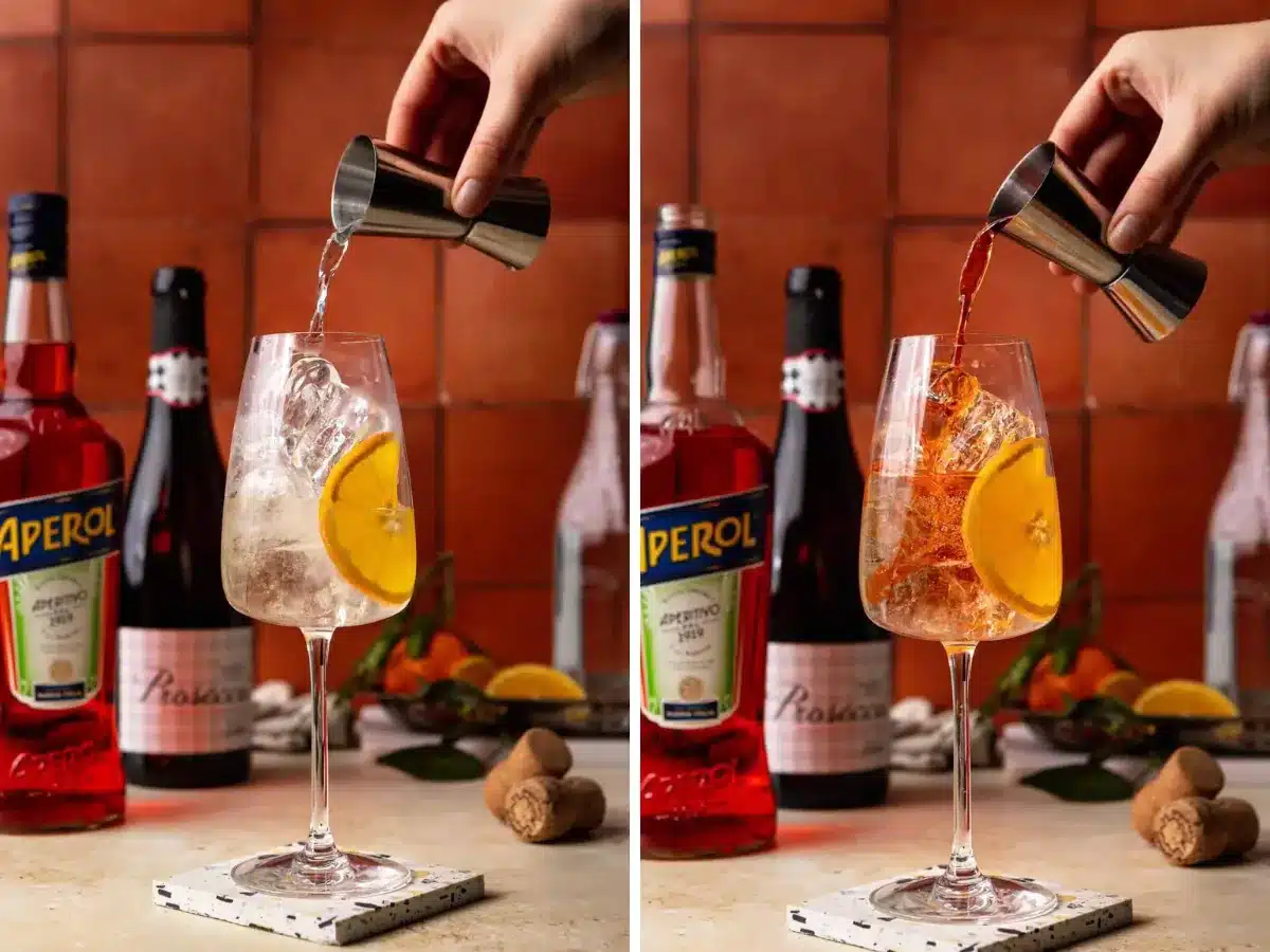 adding ingredients to glass 
